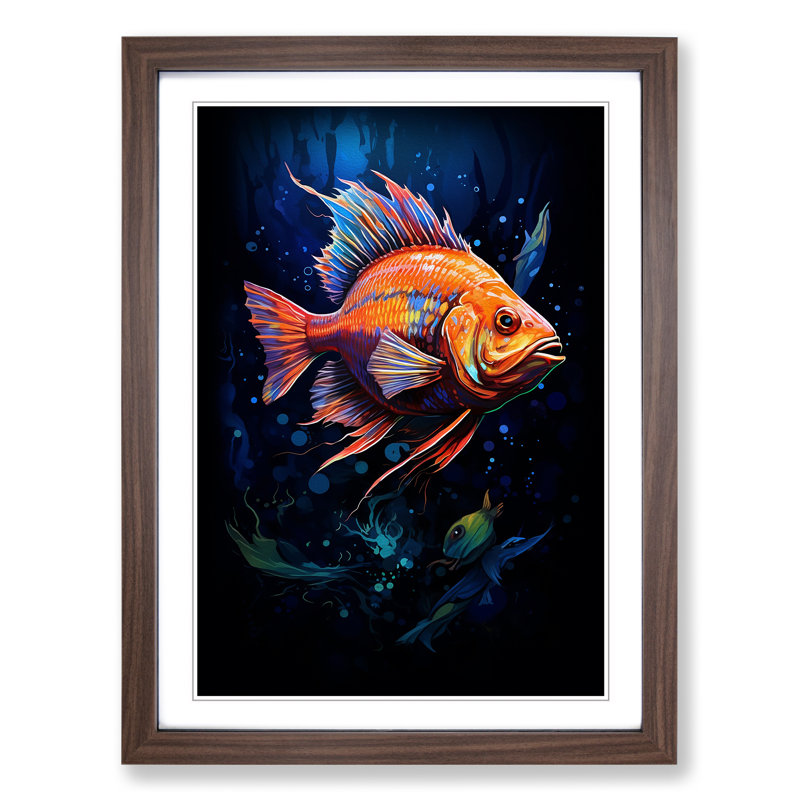 Fish Digital - Framed Print, 64cm H x 46cm W, Walnut Framed