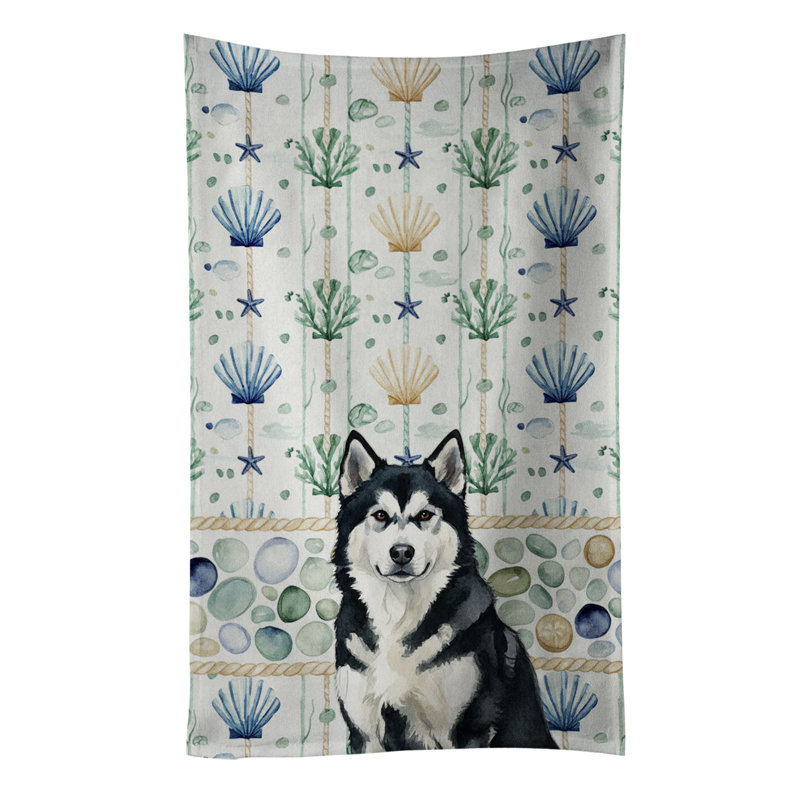 Serviette de cuisine en verre noir et blanc Malamute Coastal Alaskan, Black and White Alaskan Malamute