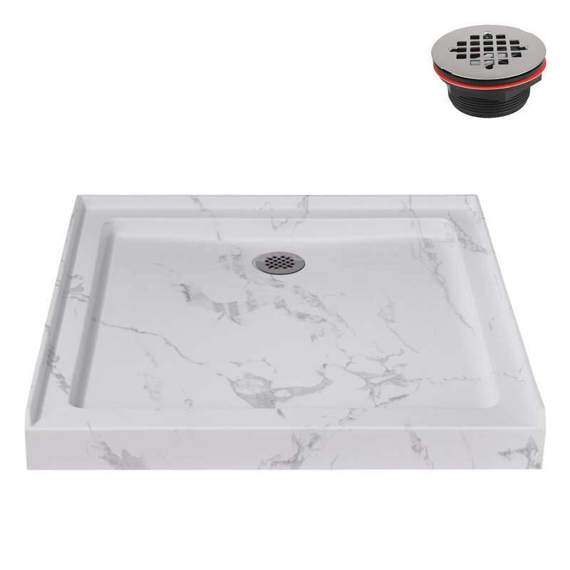 Base de douche en alcôve acrylique en marbre mat avec bonde centrale Streamline 36 po x 36 po Streamline, Marbre mat