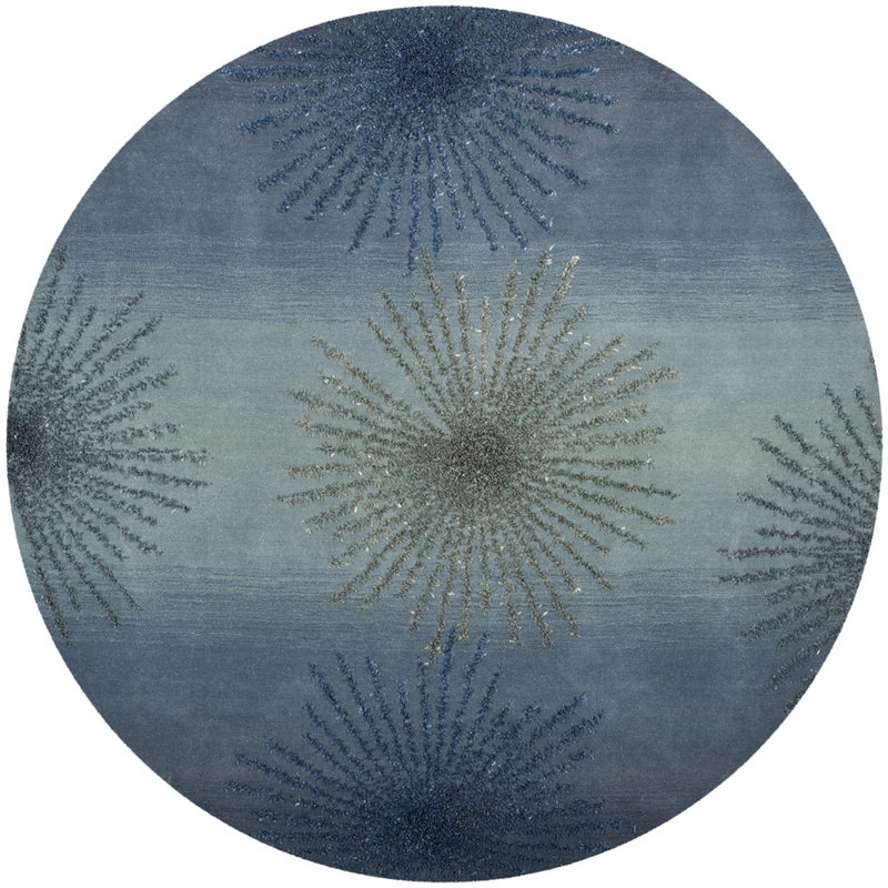Amier Abstract Hand-Tufted Wool Grey/Blue Area Rug, Round 6'