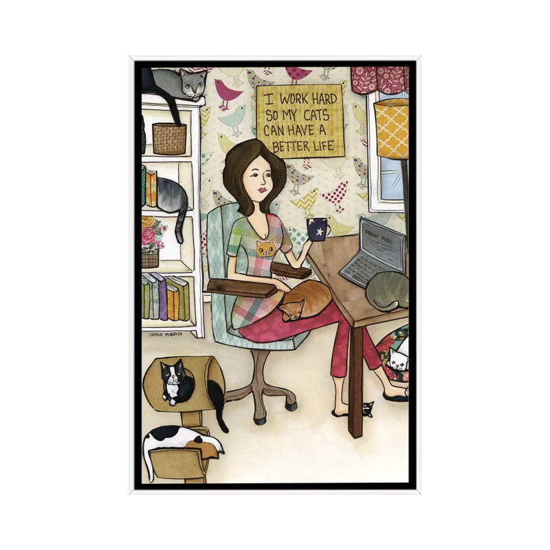 « Cats Better Life » par Jamie Morath-impression, H 40 po x l 26 po x P 1,5 po, Pas de tapis, Toile blanche encadrée