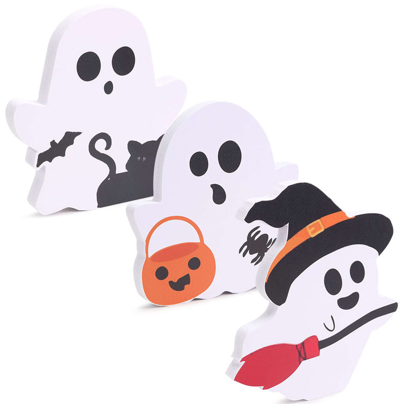 3 pièces décorations d'Halloween fantôme mignonnes pour l'intérieur, décorations effrayantes, enseigne de table décorative de plateau