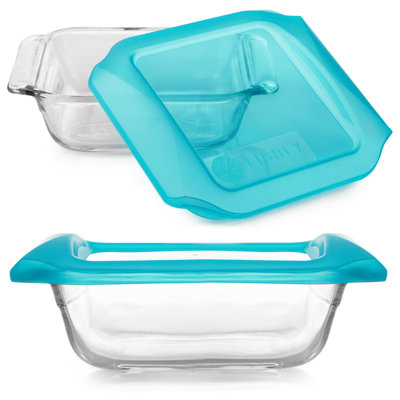 Ensemble de 2 assiettes à cuisson en verre de qualité supérieure 8 x 8 pouces avec couvercles, plats de cuisson empilables avec poignées GreatGrip, plats carrés à couvercle durable Libbey Bakers