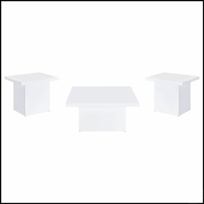 Ensemble de tables basses haute brillance 3 pièces avec profilés sculpturaux carrés et dessus épais pour les salons modernes