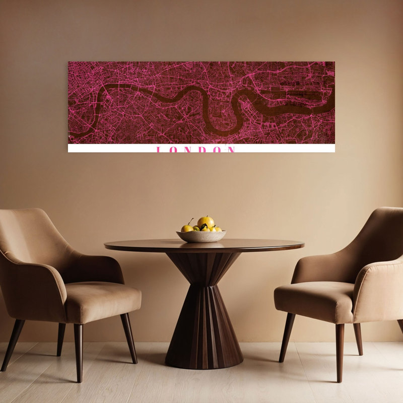 «Magenta London City Map», art mural moderne abstrait, H 48 po x l 16 po