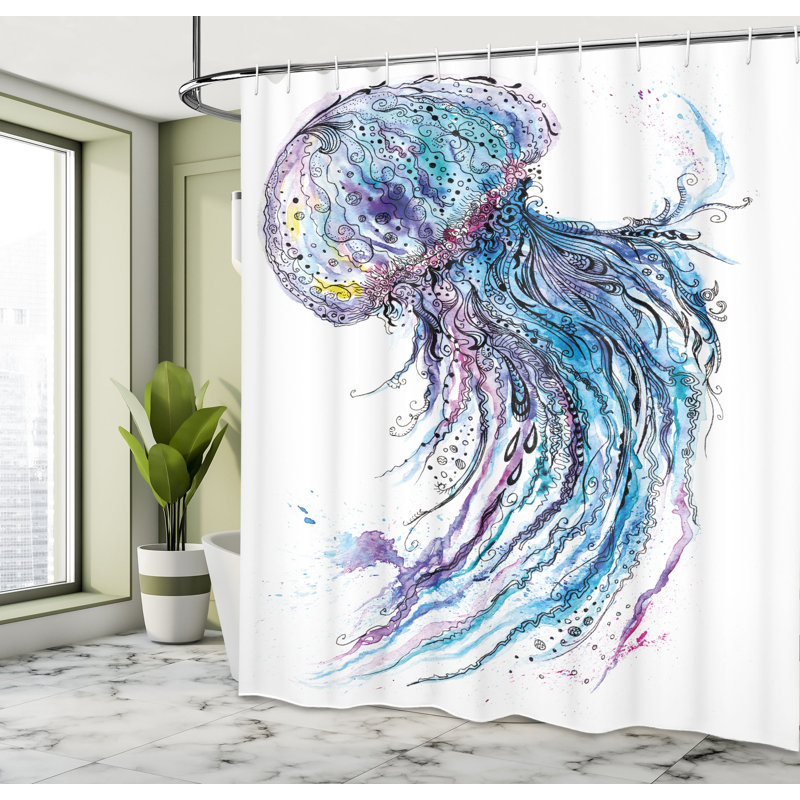  Aqua Colours Creative Single Shower Curtain, 75" H x 69" W