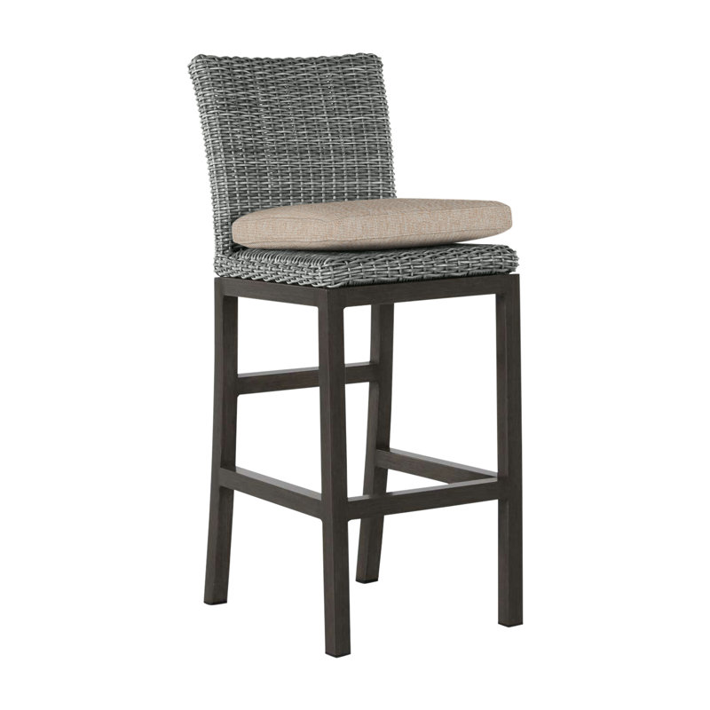 Rustic 30.5" Patio Bar Stool with Cushion, Dove Sunbrella® Linen, Welt, Slate Gray