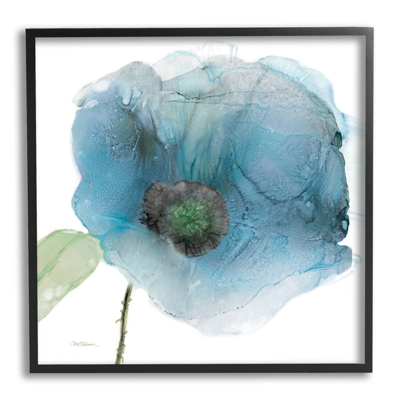 Abstrait bleu en forme de fleur, estampe numérique par Carol Robinson, Giclée encadrée noir minuit