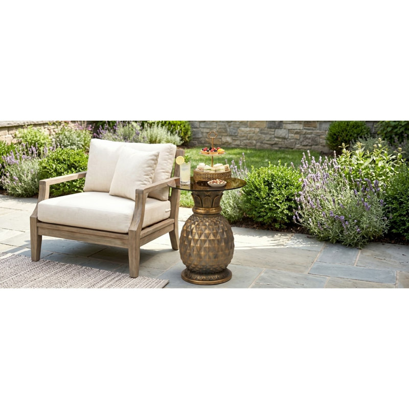 Pineapple End Tables with Glass Top, Yellow MGO Accent Table for Home Patio