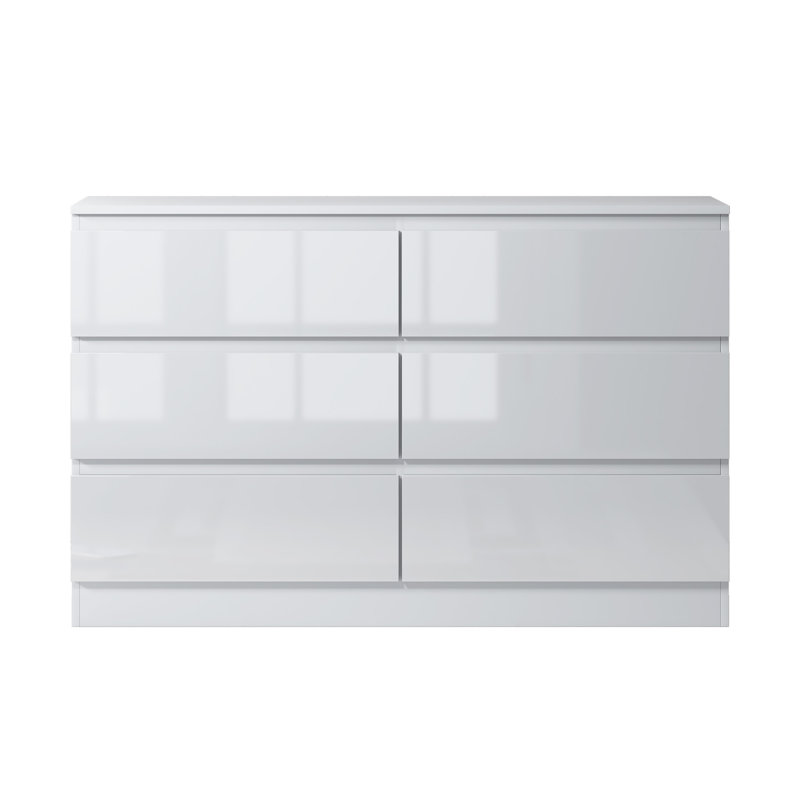 Carlton 6 Drawer Chest Of Drawers. 110cm Wide. 3+3 Configuration. High Gloss Front. Scratch Resistant. Modern No Handle Design. 12cm Deep Drawers