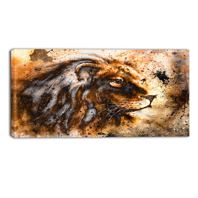 «Lion Collage - Animal Circle», art mural, H 16 po x l 32 po x P 1 po, Toile tendue