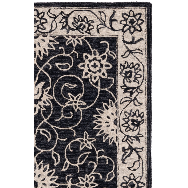 Tapis floral en laine touffeté à la main Abrakata, Carré 6 pi