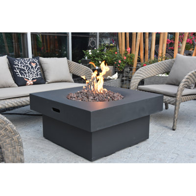 Aswith 34" Outdoor Concrete Fire Pit 50,000 BTU - Includes Lava Rocks & PVC Cover