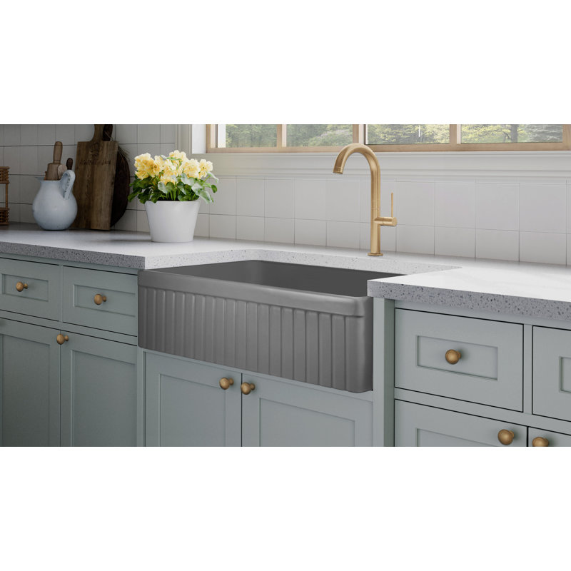 Luxury Solid Fireclay Farmhouse Sink, Brushed Brass Accessories