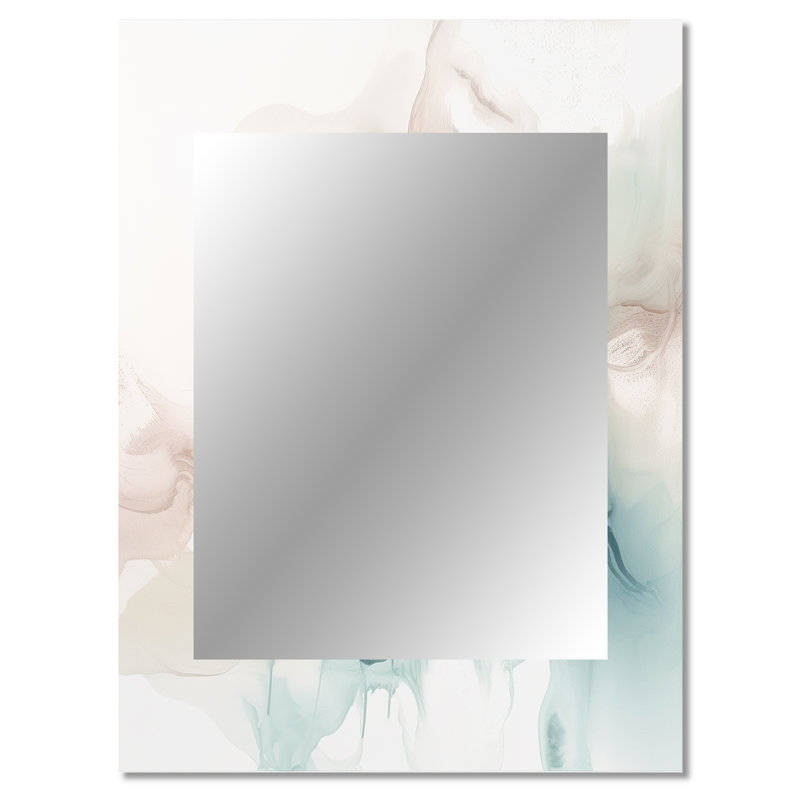 Vert et crème Essence of Modernity III - miroir décoratif en marbre, miroir mural vert, impression sur métal, 40 po x 30 po