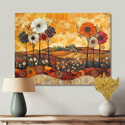 Assortiment de bouquets de fleurs, paysage de grange I - campagne, art mural