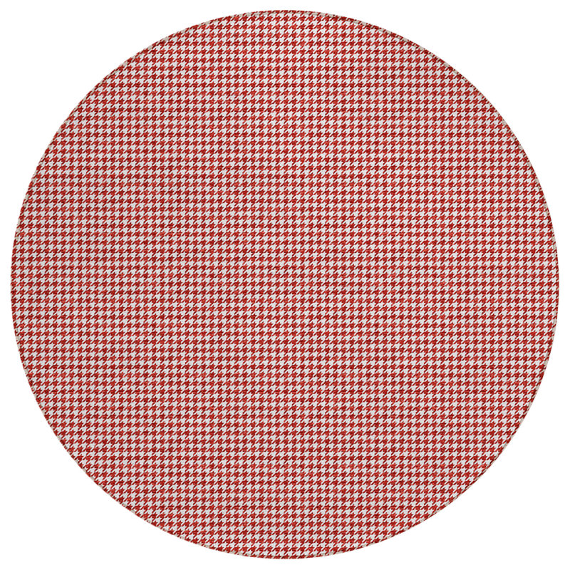 Loreen Washable Houndstooth Indoor / Outdoor Rug, Round 8'
