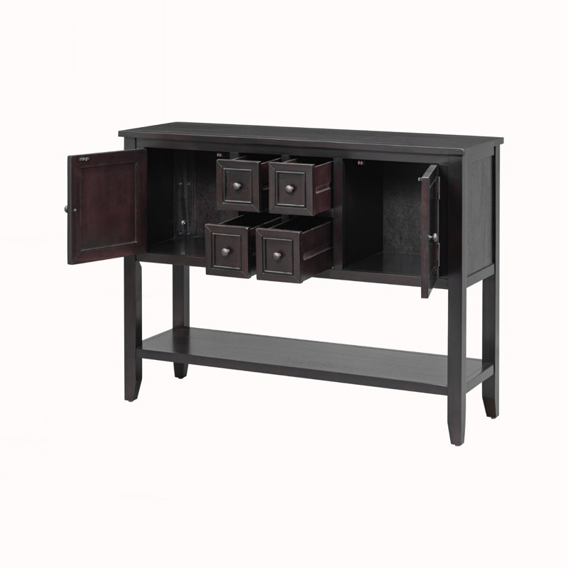 Ample console de rangement rétro avec quatre petits tiroirs, Espresso