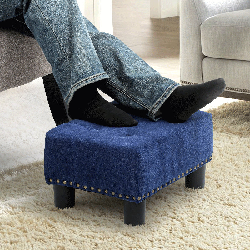 Dharmshila Upholstered Ottoman Bench, Button Tufted Ottoman Foot Rest Footstool, End of Bed Bench, Navy