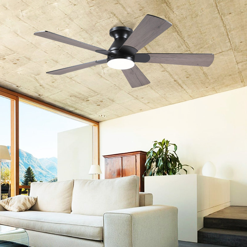 Ventilateurs de plafond encastrés à 52 pales de 52 po avec lumières et télécommande, 6 vitesses de vent et lumière de ventilateur moderne à profil bas réversible pour intérieur / extérieur couvert