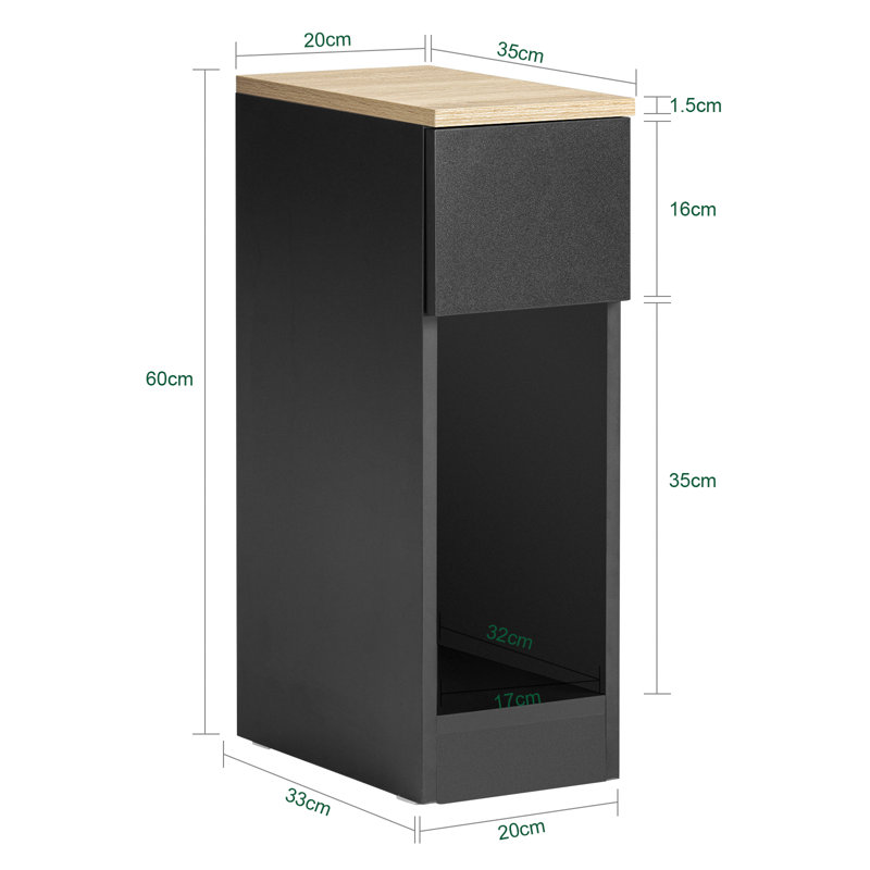 Set of 2 Narrow Nightstands 7.9'' W, End Tables Bedside Tables with Storage Drawer and Open Shelf, for Bedroom,Living Room,Small Space, Black