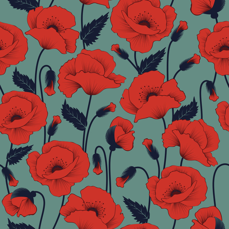 Birrell Poppy Seamless Pattern by BellonaAhillia - Wrapped Canvas Print, 51cm H x 51cm W x 3.8cm D