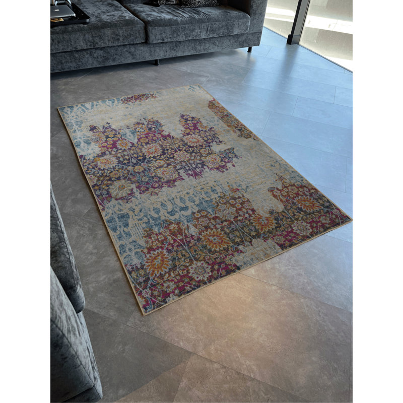 Tapis décoratif moderne et multicolore à motif floral abstrait et créatif, Rectangle 4 pi x 6 pi 7 po