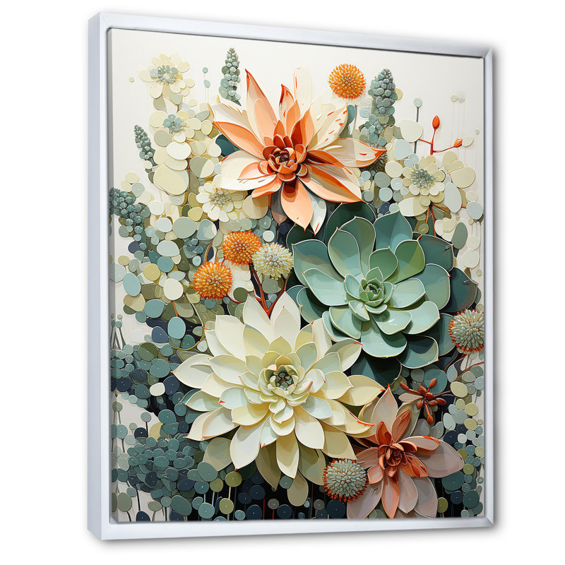 Rexlake «Green White Succulents Flowers Serene Succulents I», art mural encadré, H 40 po x l 30 po, Cadre flottant blanc