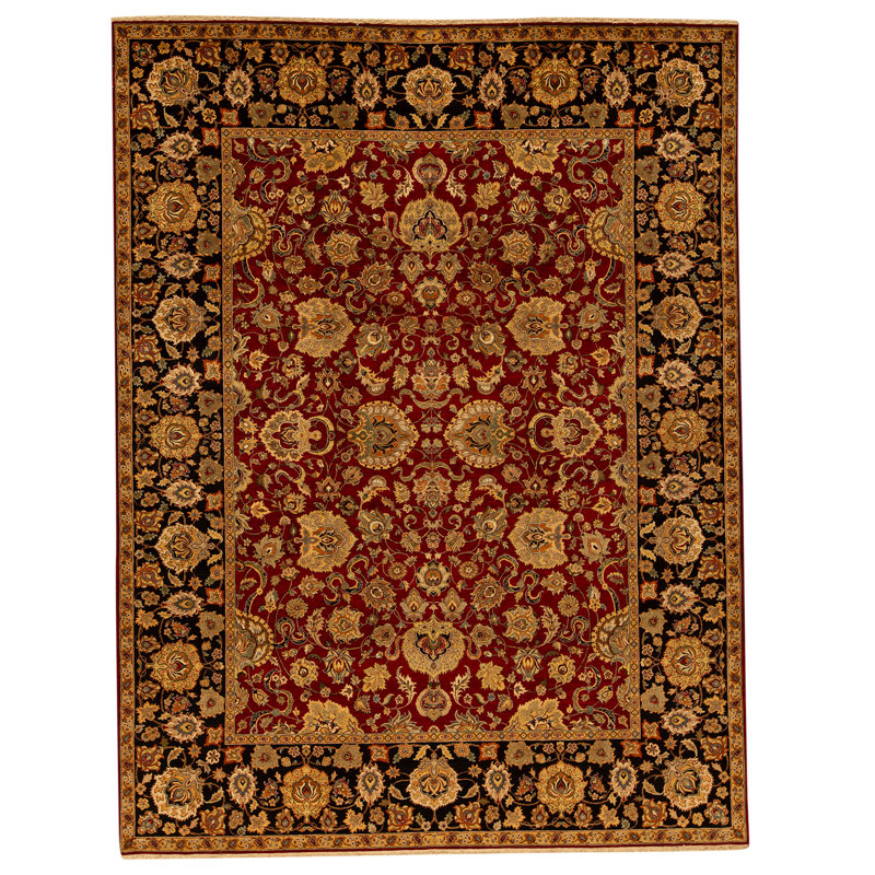 Tapis rouge et noir noué à la main de haute qualité