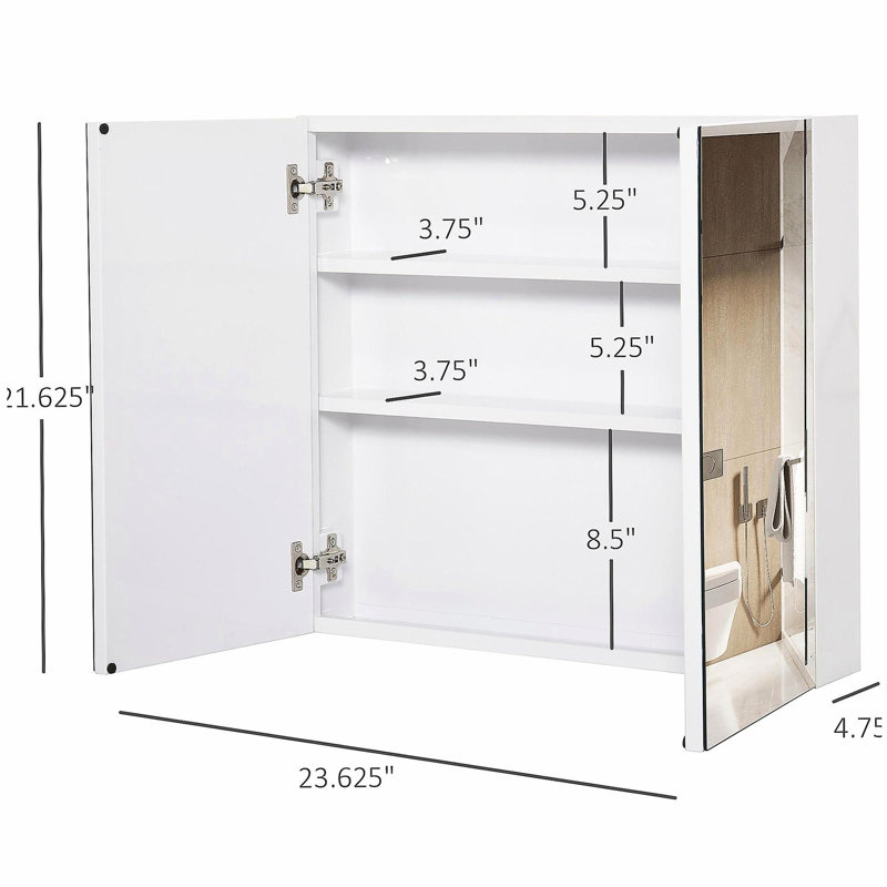 Armoire de salle de bain avec miroir, armoire à pharmacie avec cadre en acier, rangement mural