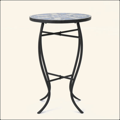 Table d'appoint charmante avec cadre en fer et carreaux de céramique pour l'extérieur