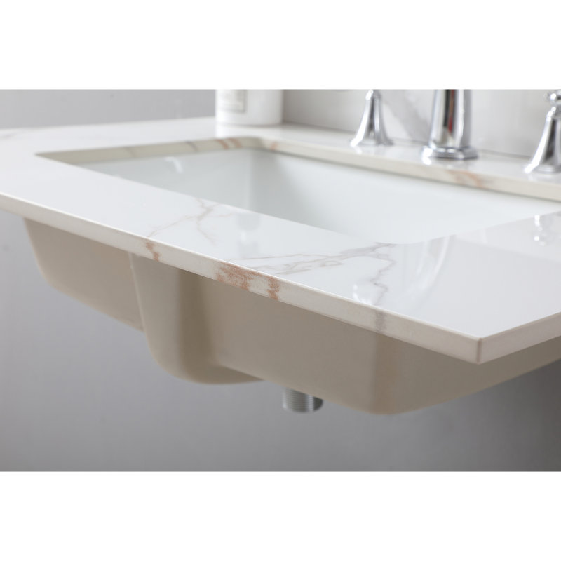 Comptoir de meuble-lavabo 31 po avec pierre dorée, lavabo encastré en céramique, dosseret, pour meuble-lavabo de 30 po de luxe, comptoir fritté de 31 po