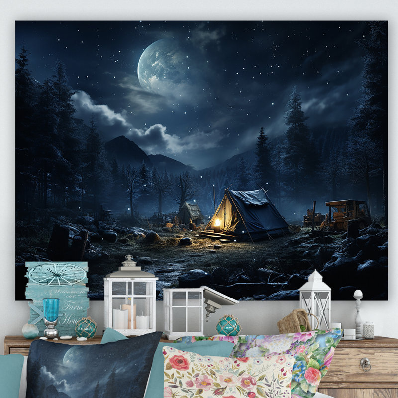 Starlit Camping In Canada 2 - Camping Travel Wall Art, 34" H x 44" W x 1.5" D, Wrapped Canvas