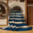 Washable Deep Blue Cream Striped Area Rug-722310323