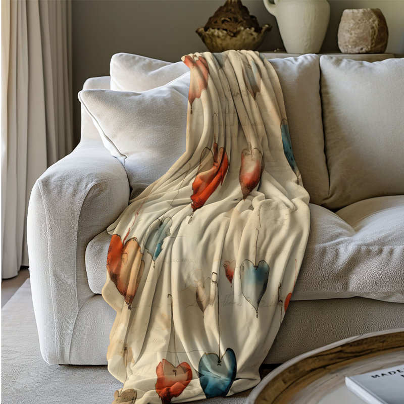 Jeté rétro Heartfelt Charm - 1 pièce Sherpa Bla Premium, 50 po x 60 po