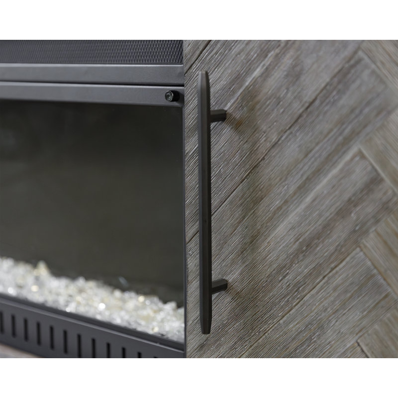 Console de foyer Oloughlin, rangement pour divertissement, meuble télé, entièrement assemblé, Gris clair