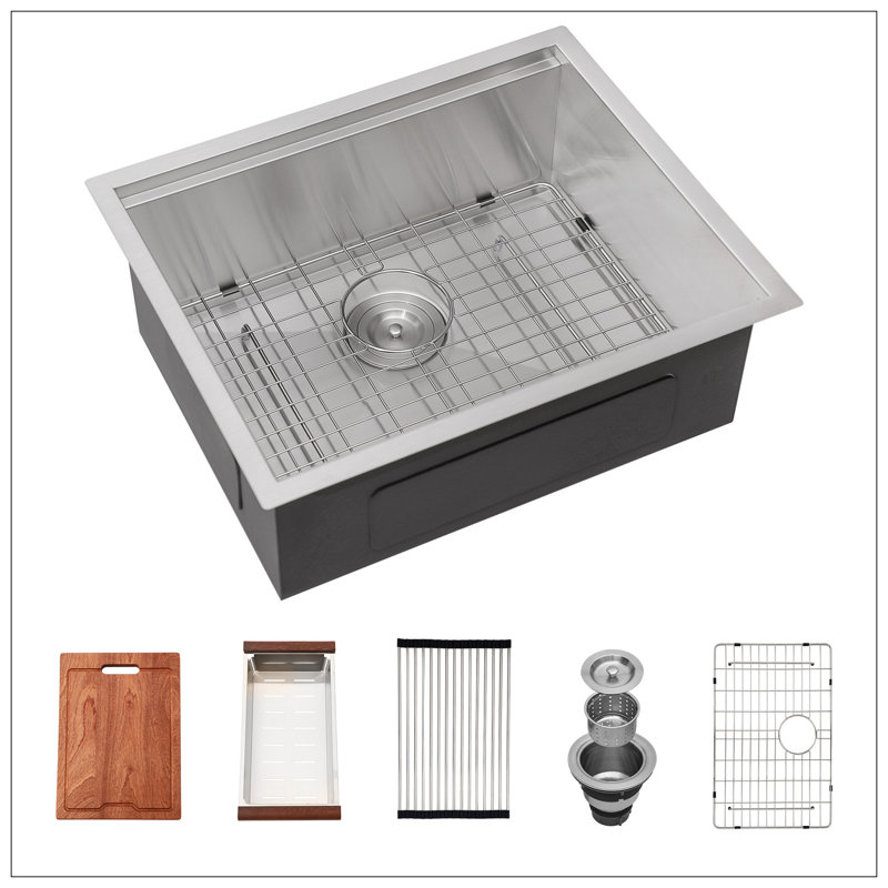 Évier de cuisine à simple cuve encastrable 23 po x 19 po x 10 po en acier inoxydable calibre 16