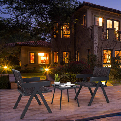 3 PCS Patio Wicker Chair Set, Rattan Furniture Set with Quick Dry Foam Padding