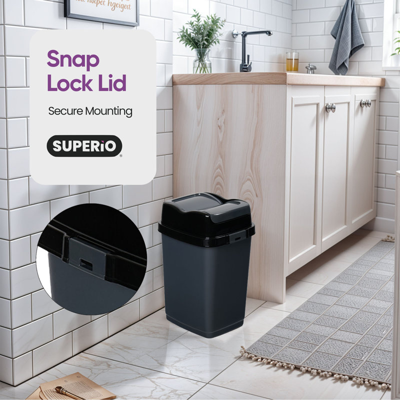 Poubelle en plastique avec couvercle pivotant pour dortoir, salle de bain, chambre à coucher, 4,5 gallons - 18 litres, gris, paquet de 2