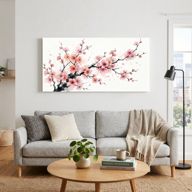Ensemble de 1 tableau sur toile Fleurs de cerisier, 40“W x 20”H, Toile tendue