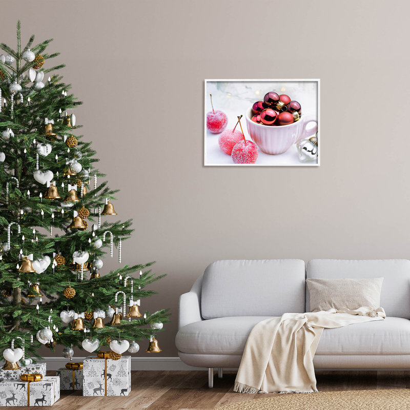 Ornements de Noël rouges scintillants at-258, H 24 po x l 30 po x P 1,5 po, Giclée encadrée blanc bord de mer