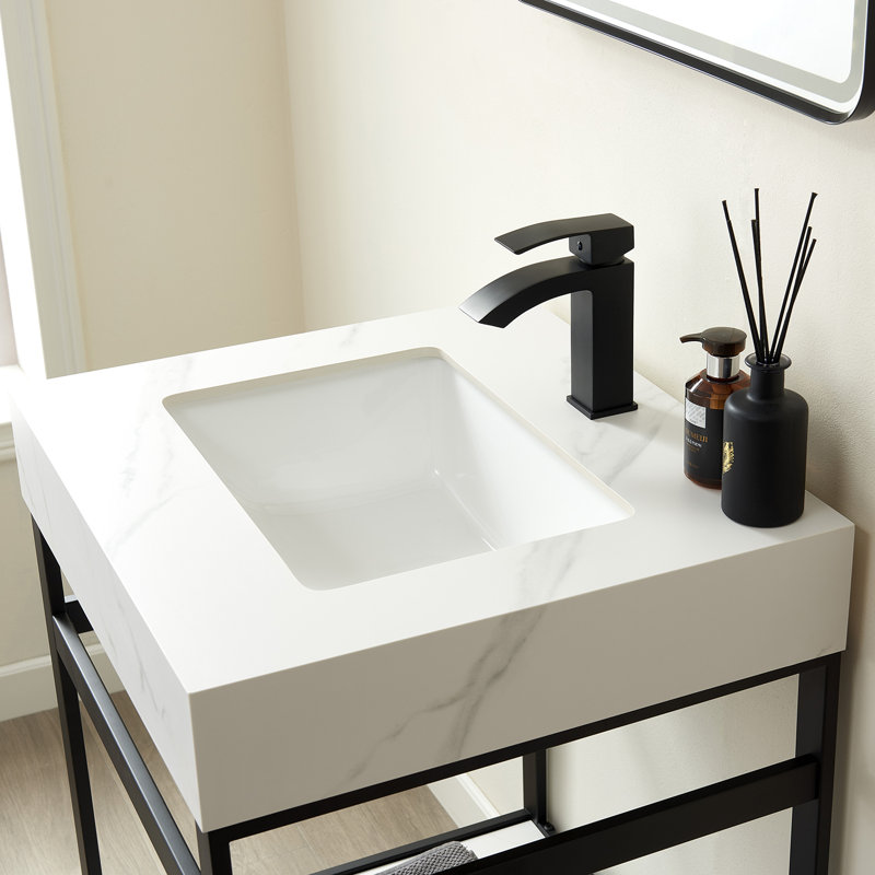 Ensemble de meuble-lavabo simple 24 po Funes, Blanc montagne enneigée, Noir mat, Noir mat