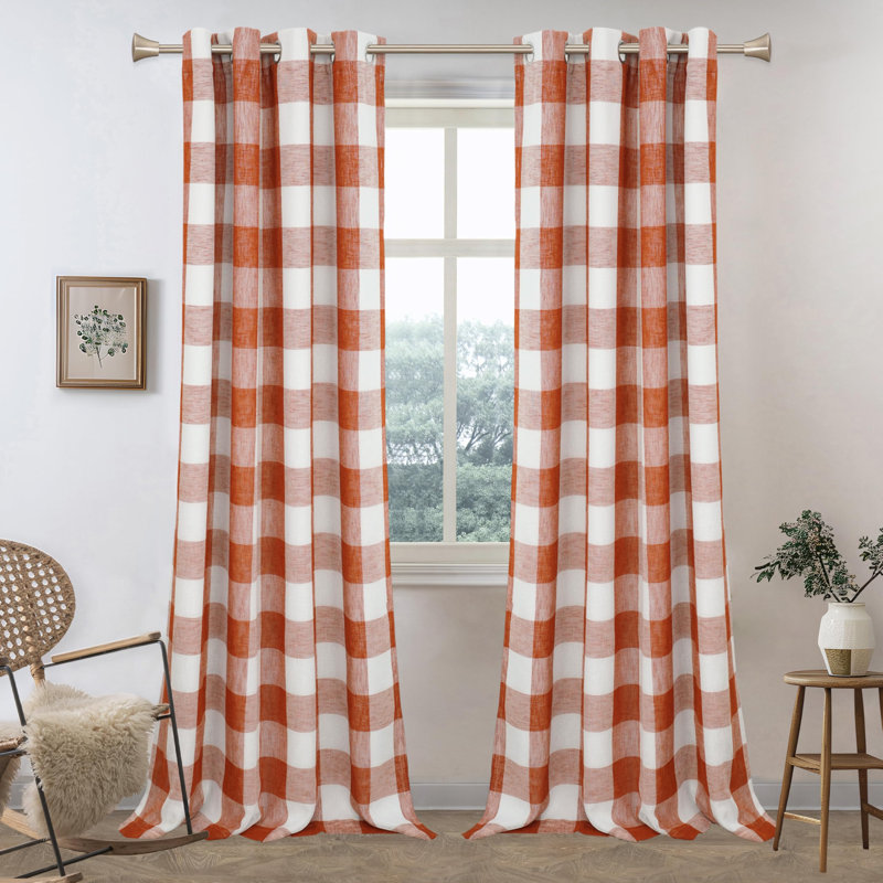 Adamantini Plaid Blackout Thermal Grommet Curtain Panels, Burnt Orange, 52" W x 90" L