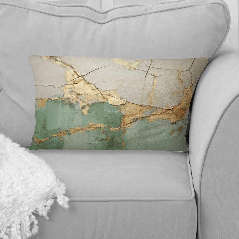 Green Gold Minimalism Potteries - Abstract Spirals Printed Throw Pillow