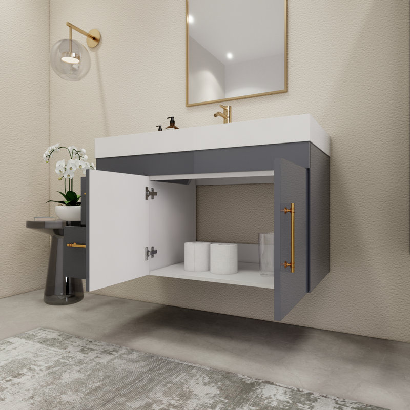 41.9" Wall-Mounted Single Bathroom Vanity Set, Glossy Gray