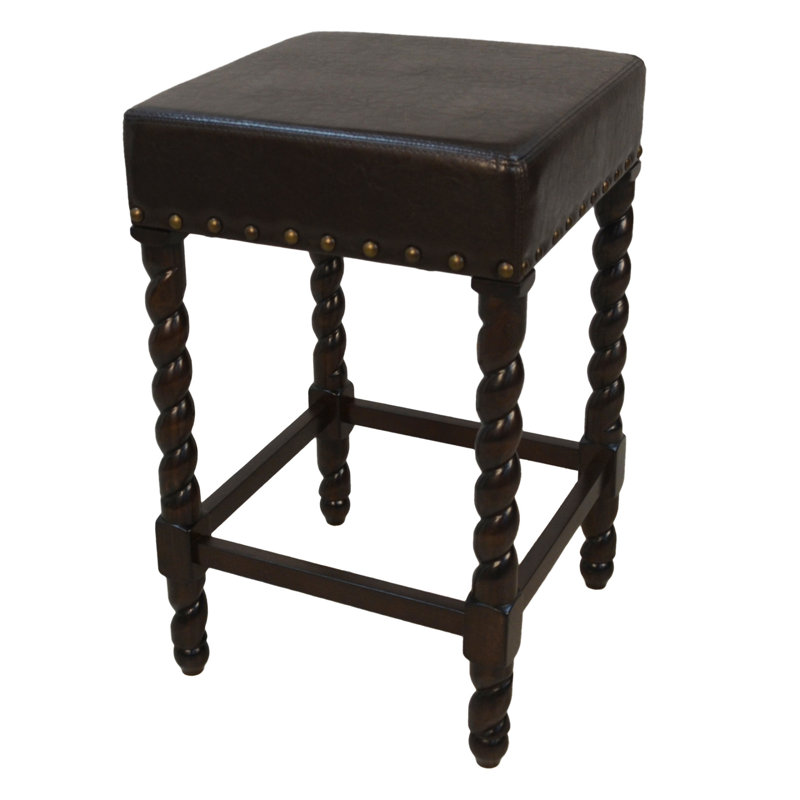 Chaise de bar 24 po en similicuir noir et espresso et bois massif