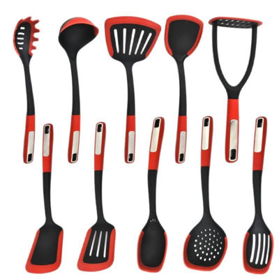 Ensemble 10 pièces d'ustensiles de cuisine en nylon avec poignées en TPE, cuillères Spatula Turner antiadhésives pour la cuisson et la friture