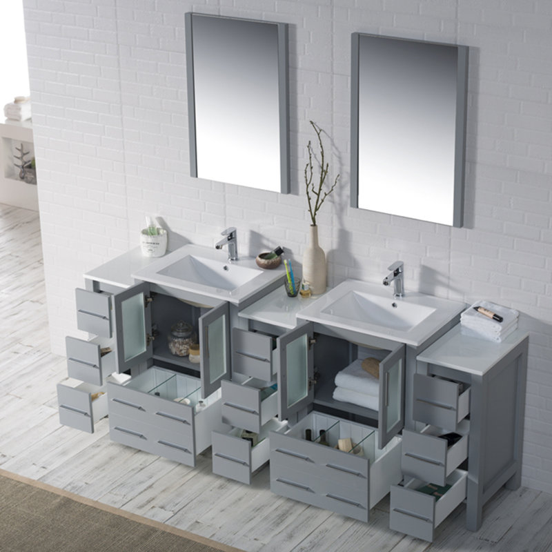 Meuble-lavabo double 84 po avec lavabo, Gris métallique