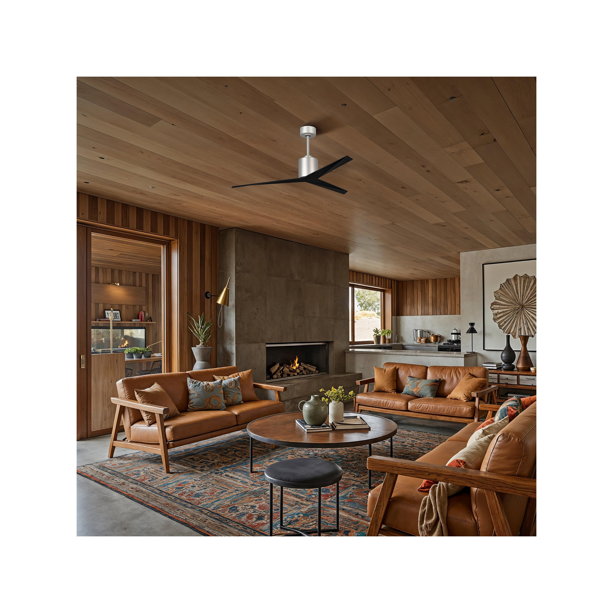 56'' 3 Blade Ceiling Fan, Brushed Nickel, Matte Black