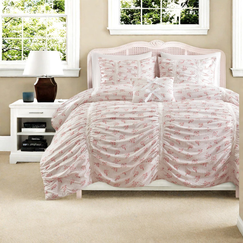 Ensemble de literie rose pour lit simple/simple XL, couette en microfibre, chambre à coucher à motif floral romantique